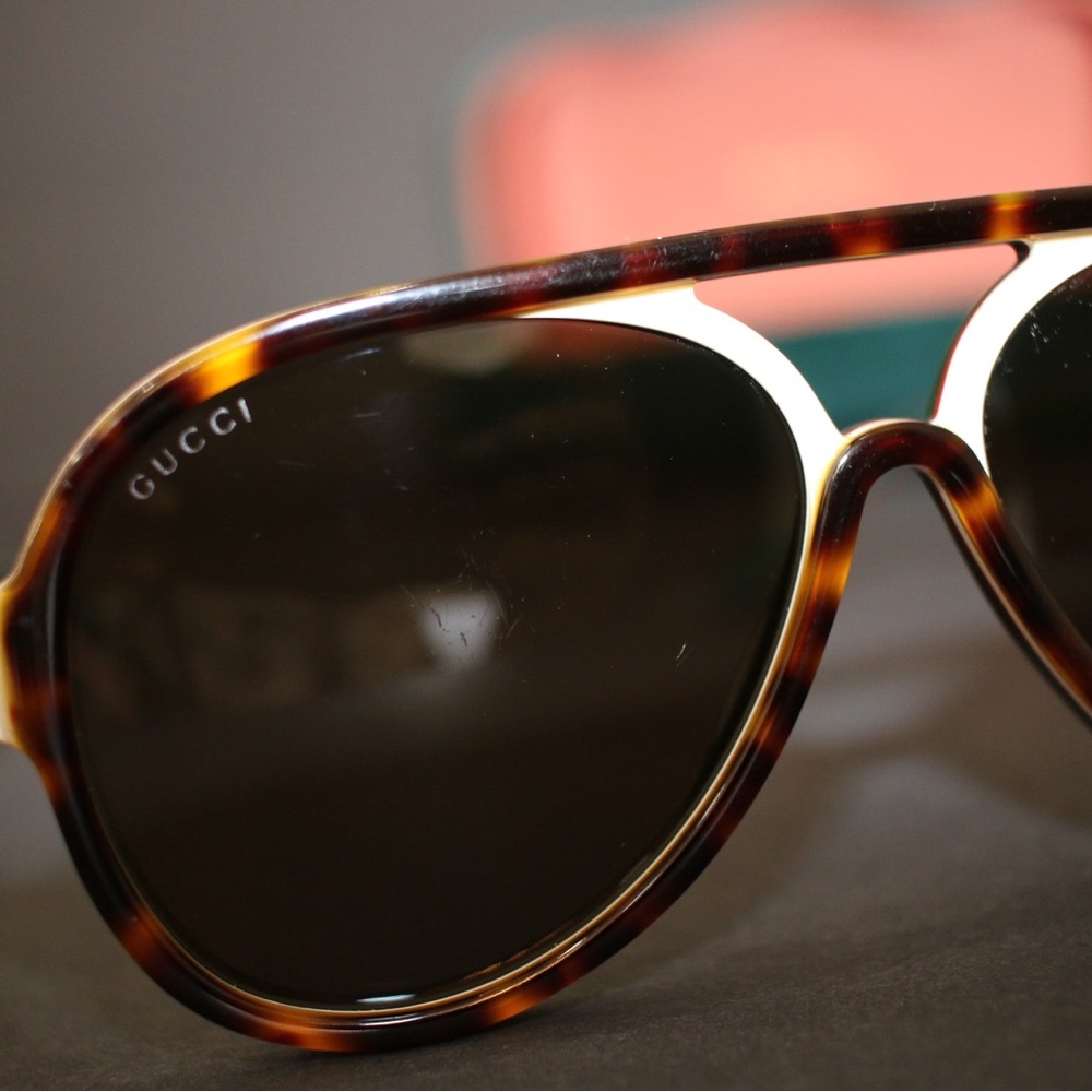 GUCCI GG0270S 0270 Havana Ivory Brown Stripe Retro Aviator Unisex Sunglasses 003 - Picture 10 of 16